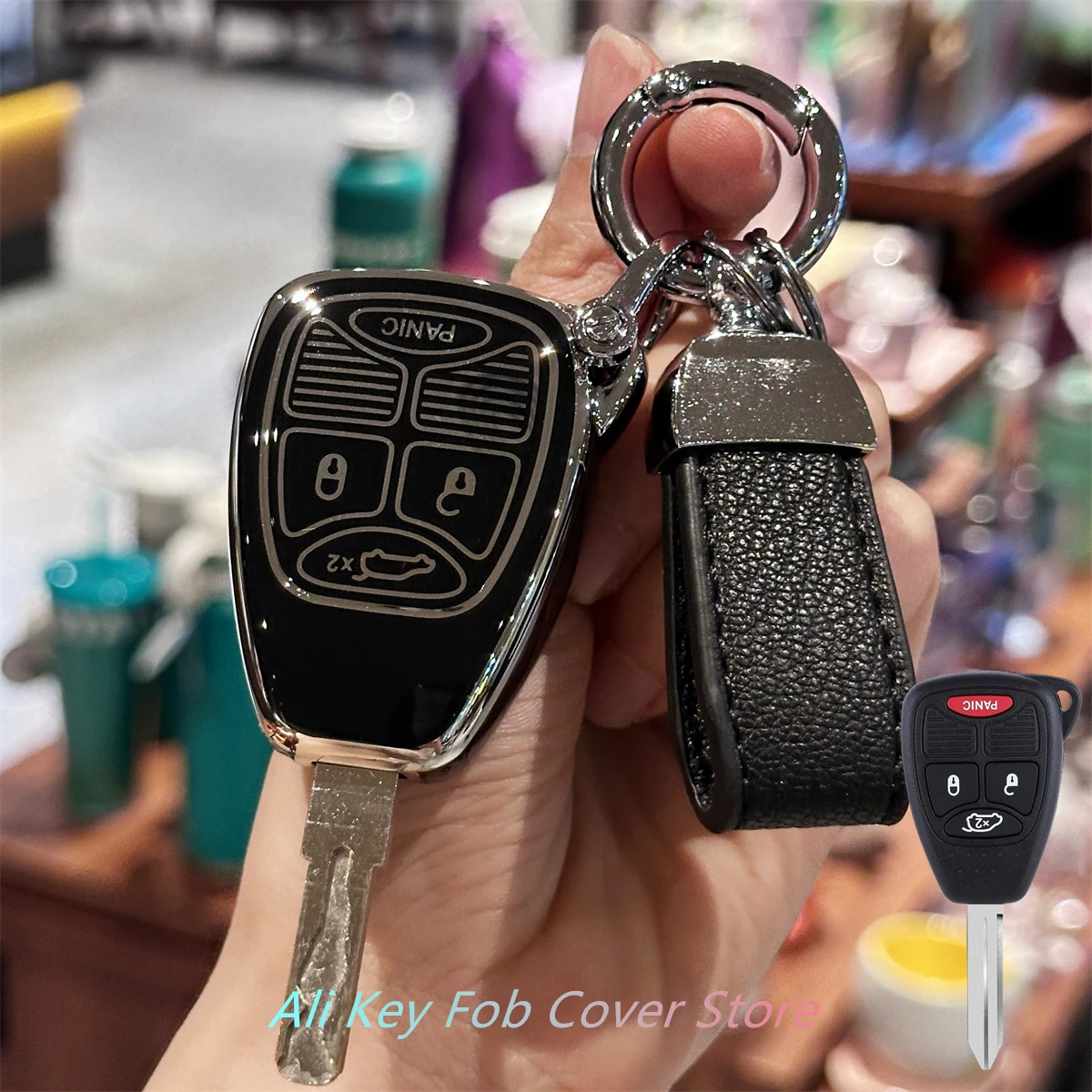 Key Fob Cover with Keyring Car Keychain For Jeep Wrangler/Compass 2007-2018/Dodge Ram/Durango 2007-2009 Caliber 2007-2012 Nitro