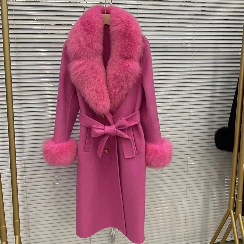 NONE Long Women Coat Wool Cashmere Fox Fur 9