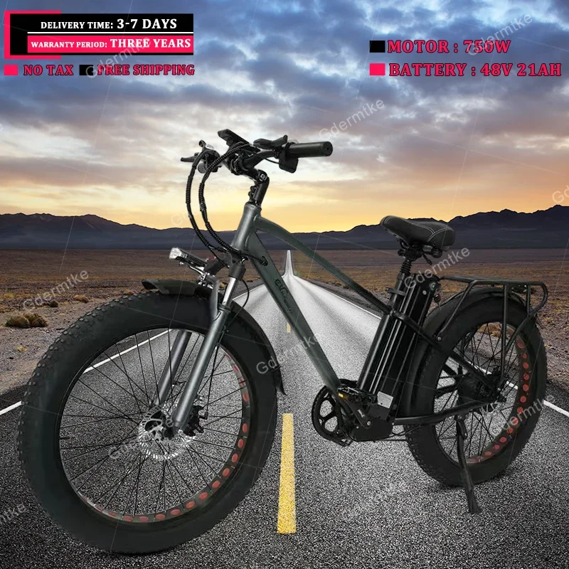 Electric Bike 750W Motor 48V21Ah Waterproof Battery Electric Bicycle 26*4.0 Fat Tire Mountain Cross-country Snow Adult E Bike