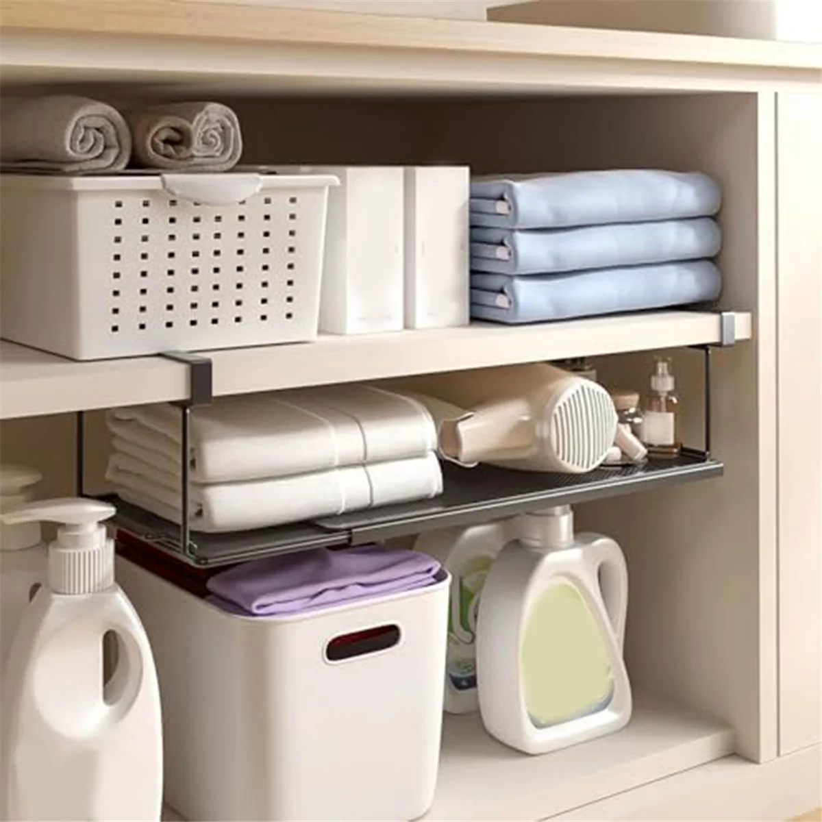 Adjustable Under Cabinet Shelf, Under Desk Storage Long Clips for Office, Metal Under Shelf Storage for Wardrobes-A