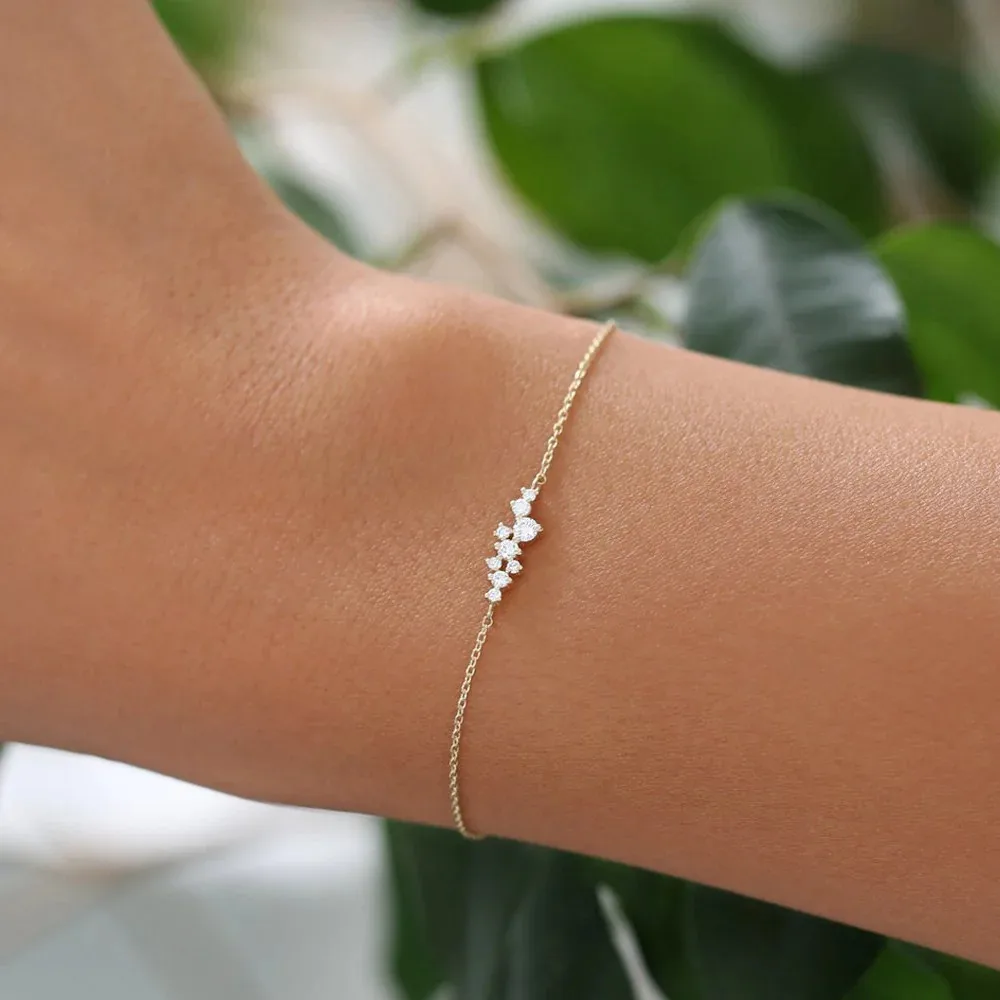 925 Sterling Silver Geometric crystal Bracelet For Women Wedding Party 17+3cm Bangle Pulseras Plata 925 Gold/Silver Jewelry