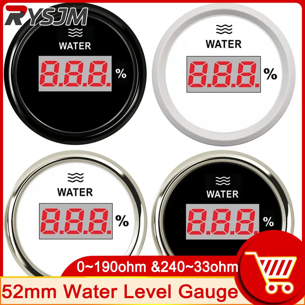 

Marine Water Level Gauge 0-190 Ohm Fuel Level Gauge Red Light Auto Marine RV Boat Car 52mm Water Tank Level Gauge 12V24V