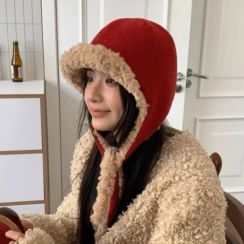 Фото Корейская версия шапки для защиты ушей Leifeng, зимняя теплая меховая шапка, велосипедная защитная шапка для ушей, летающая шапка