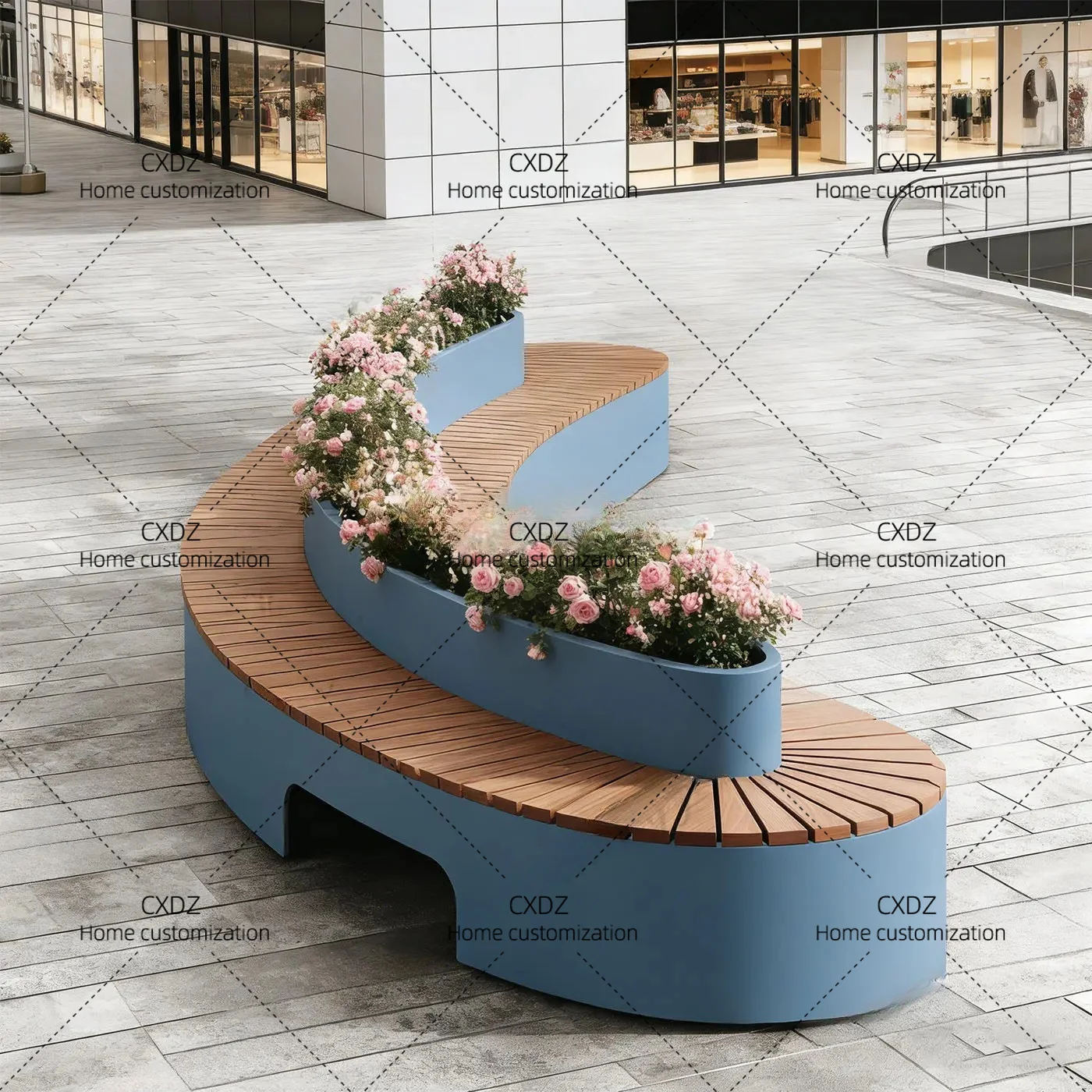 XXOutdoor flower box seat combination modern simple square shopping mall flower pot decoration public leisure chair