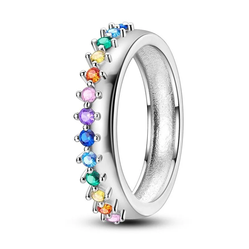 Original 925 Sterling Silver Ring Colorful Flower Butterfly Heart Palm Eyes For Girls Valentine's Day Birthday Jewelry Gifts