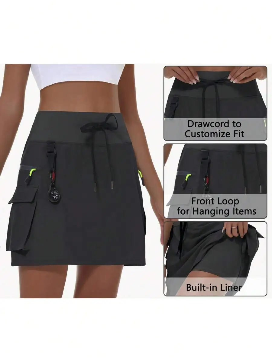 

Womens Quick-Dry Sport Skirt With Drawstring Waist And Zipper Pocket For Hiking Tennis Golf