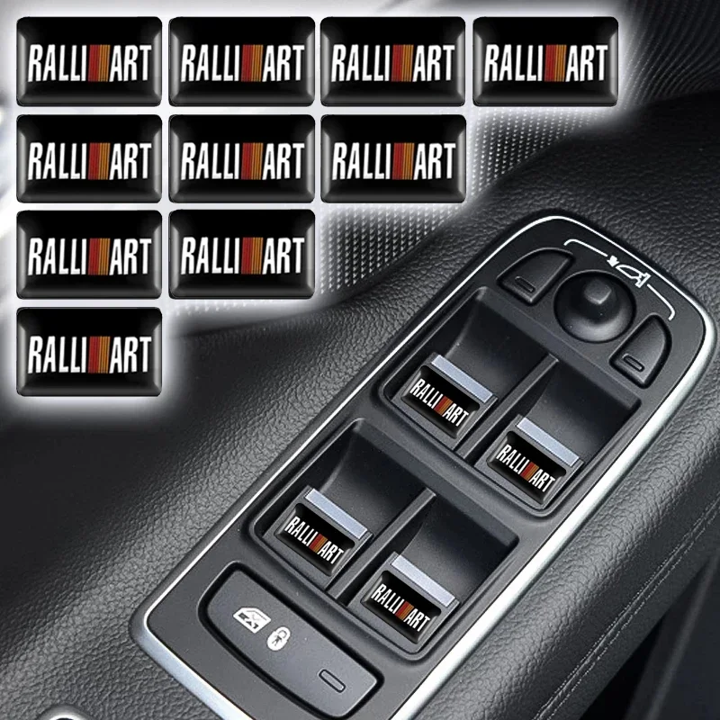 10PCS Car Multimedia Button Stickers for Mitsubishi Ralliart Logo Lancer ASX Colt Pajero Outlander Eclipse Control Panel Emblem