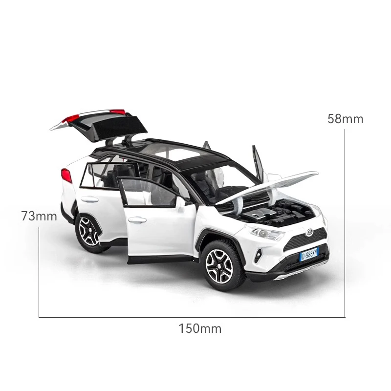 1:32 RAV4 SUV 2023 Alloy Die Cast Toy Car Model Sound and Light Pull Back Children's Toy Collectibles Birthday gift