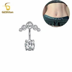 G23Titan 2 Side CZ Zircon Belly Button Ring 6-16mm 14G Surgical Titanium Curved Barbell Navel Piercing Jewelry Women Accessories