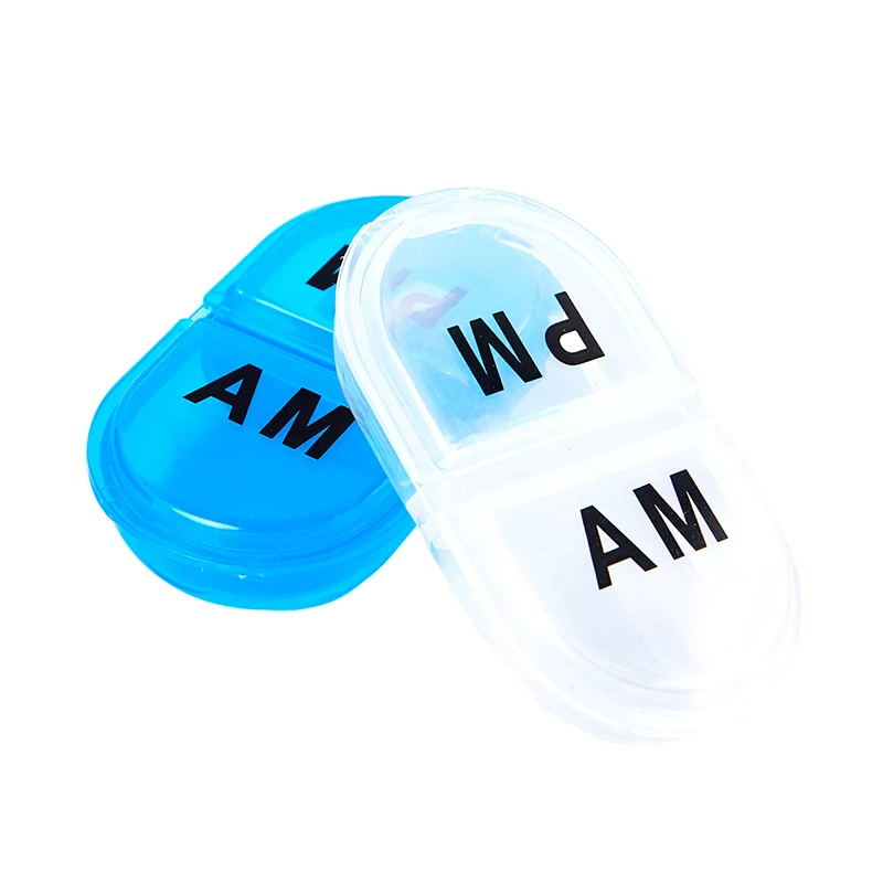 2 Grids Waterproof Pill Organizer Portable Oval Pill Box Pill Container Daily AM&PM Containers