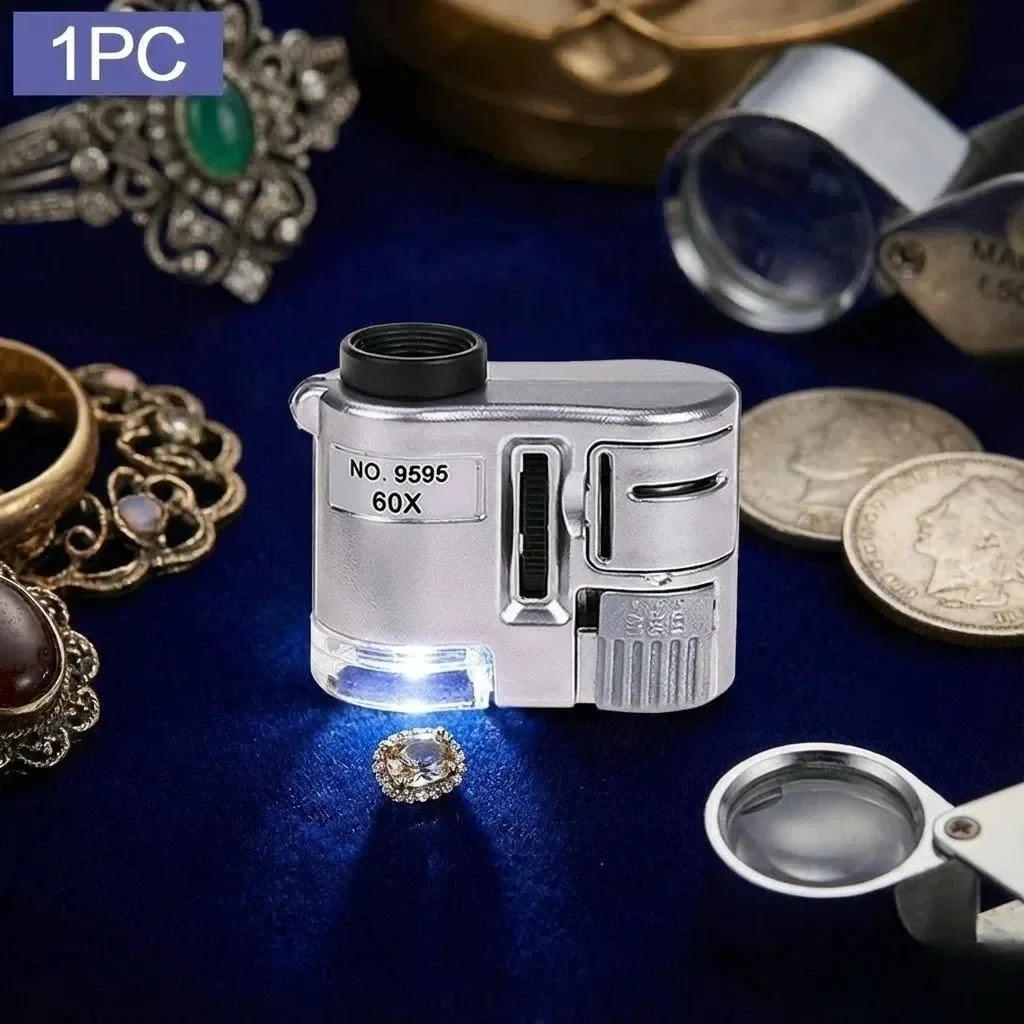 Portable Mini Pocket 60X LED Magnifying Glass UV Loupe With Bright Light for Jewelry Coin Watch Repair Microscope