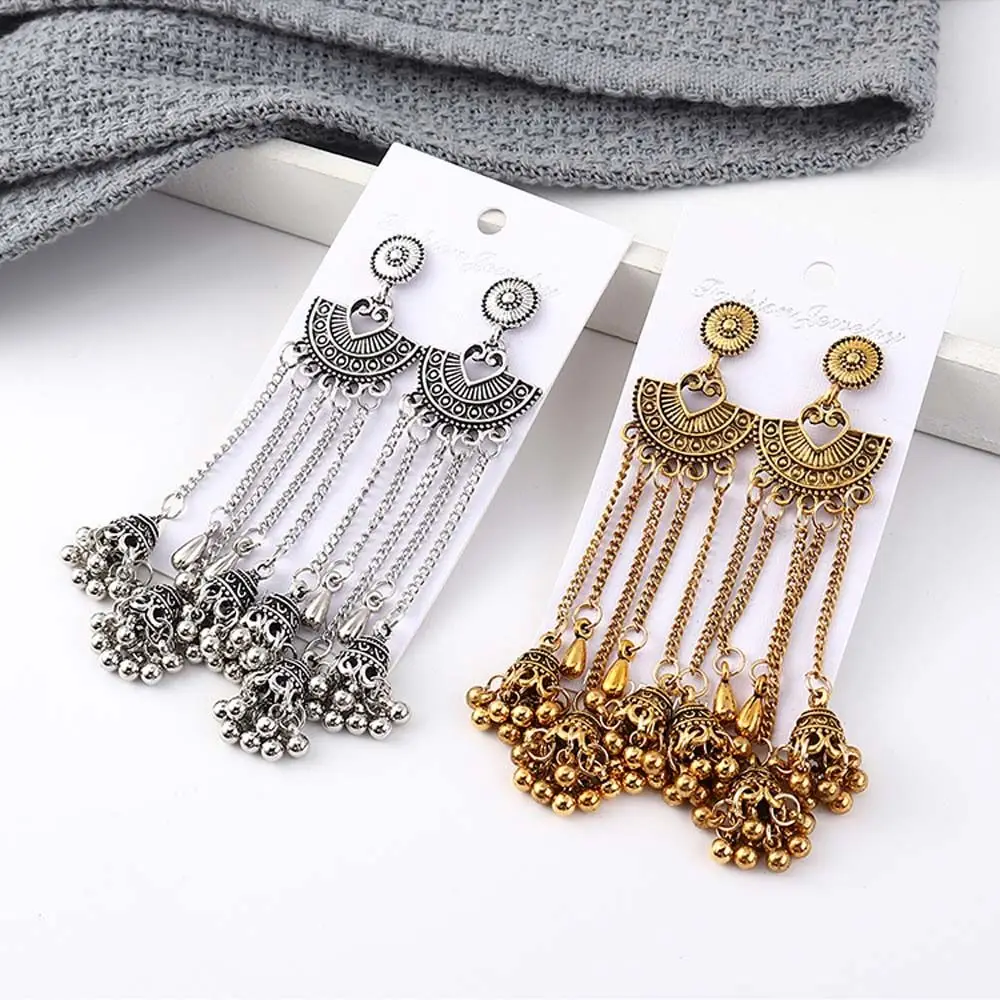 Boho Elegant Long Tassel Indian Gypsy Metal Gift For Women Carved Totem Drop Earrings Jewelry Dangle Earring Studs Earrings