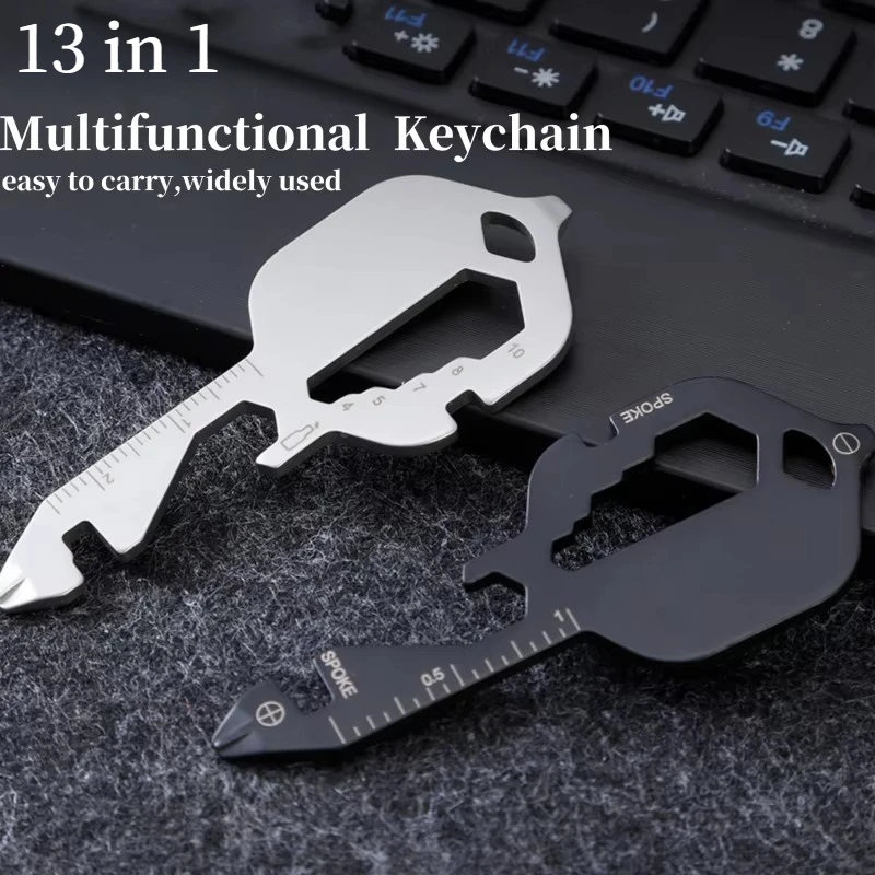 13 in 1 Mini Multifunctional Keychain Stainless Steel Portable Key Shaped Multitool Screwdriver Bottle Opener Pocket Repair Tool