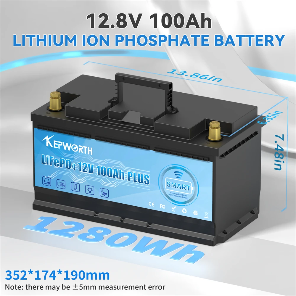 12V LiFePO4 Battery Pack 100 120 135 200Ah for Golf Cart RV Campers Off-Road Built-in Bluetooth 6000 Cycles Lithium Power