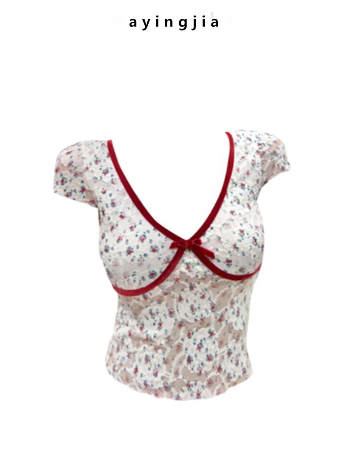 

Bailitain V-ne Printed Velvet Spring T-irt Women's Floral Design Elastied Casual Top ort Sve Regular Length