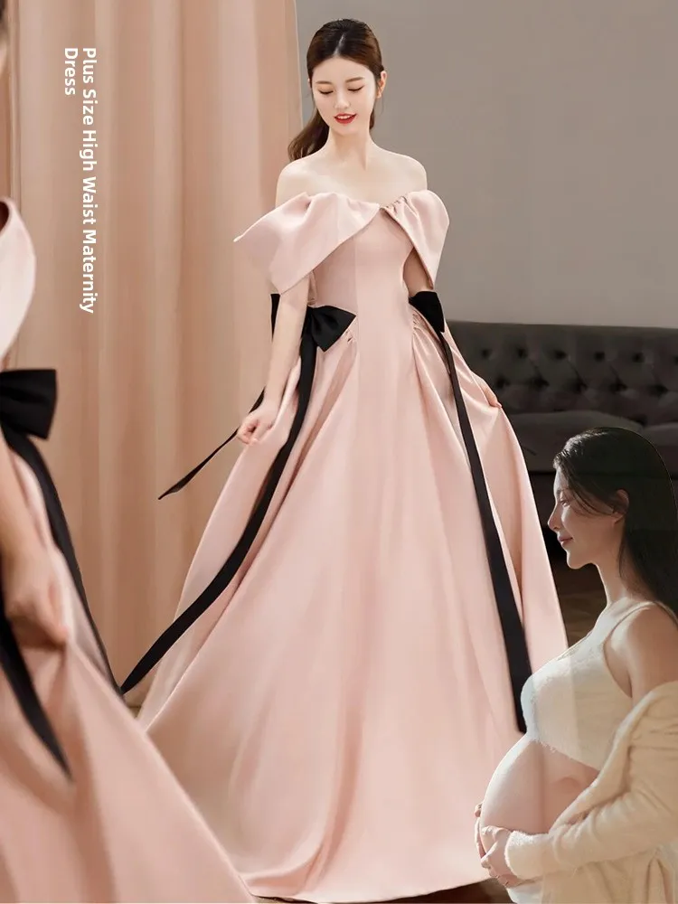 

Pink One-oulder Wedding Dr Ele plus Size Bridal Gown Slimming A-Line Skirt High Waist Korean Sle Polyester Fiber