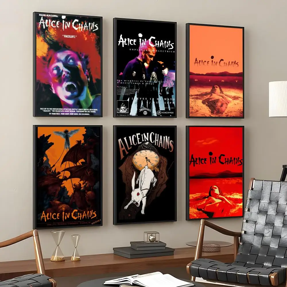 A-Alice In Chains Band Painting Calligraphy HD Art Wall Room Decor Home Waterproof Home Living Bar Decorative Paintings