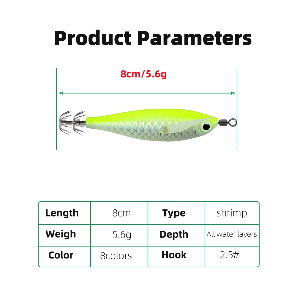 8 سنتيمتر/5.6 جرام توهج خطاف صيد على شكل سمكة المياه المالحة الصيد الطعم الاصطناعي البيض الخشب الروبيان السحر الصيد البحري الأخطبوط الحبار إغراء