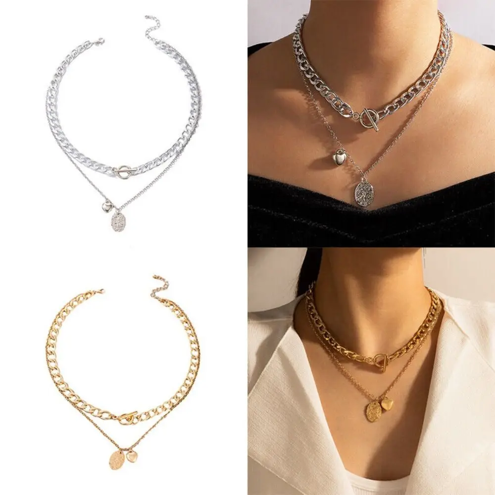 สายสร้อยกระดูกไหปลาร้าโลหะใหม่เครื่องประดับพังค์สร้อยคอสร้อยคอสายหนังสร้อยคอของขวัญหลายชั้น