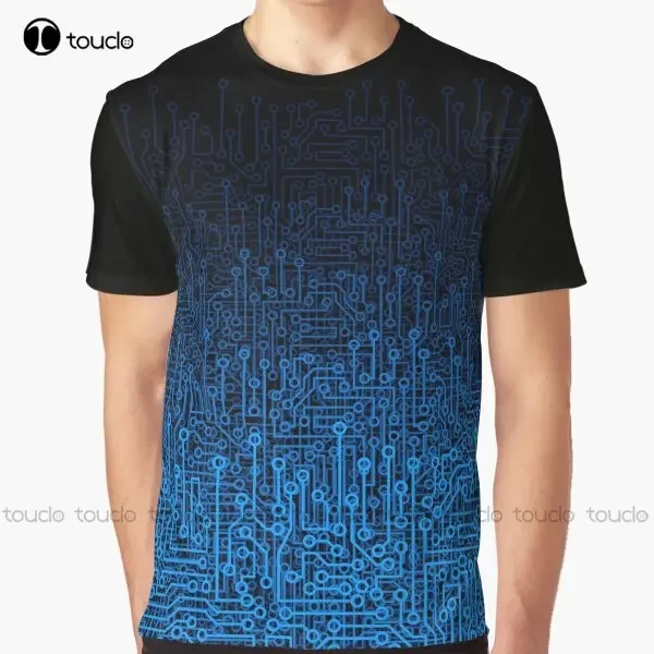 Reboot Iii Blue Computer Circuit Board Pattern Graphic T-Shirt Custom Aldult Teen Unisex Digital Printing Tee Shirts Custom Gift