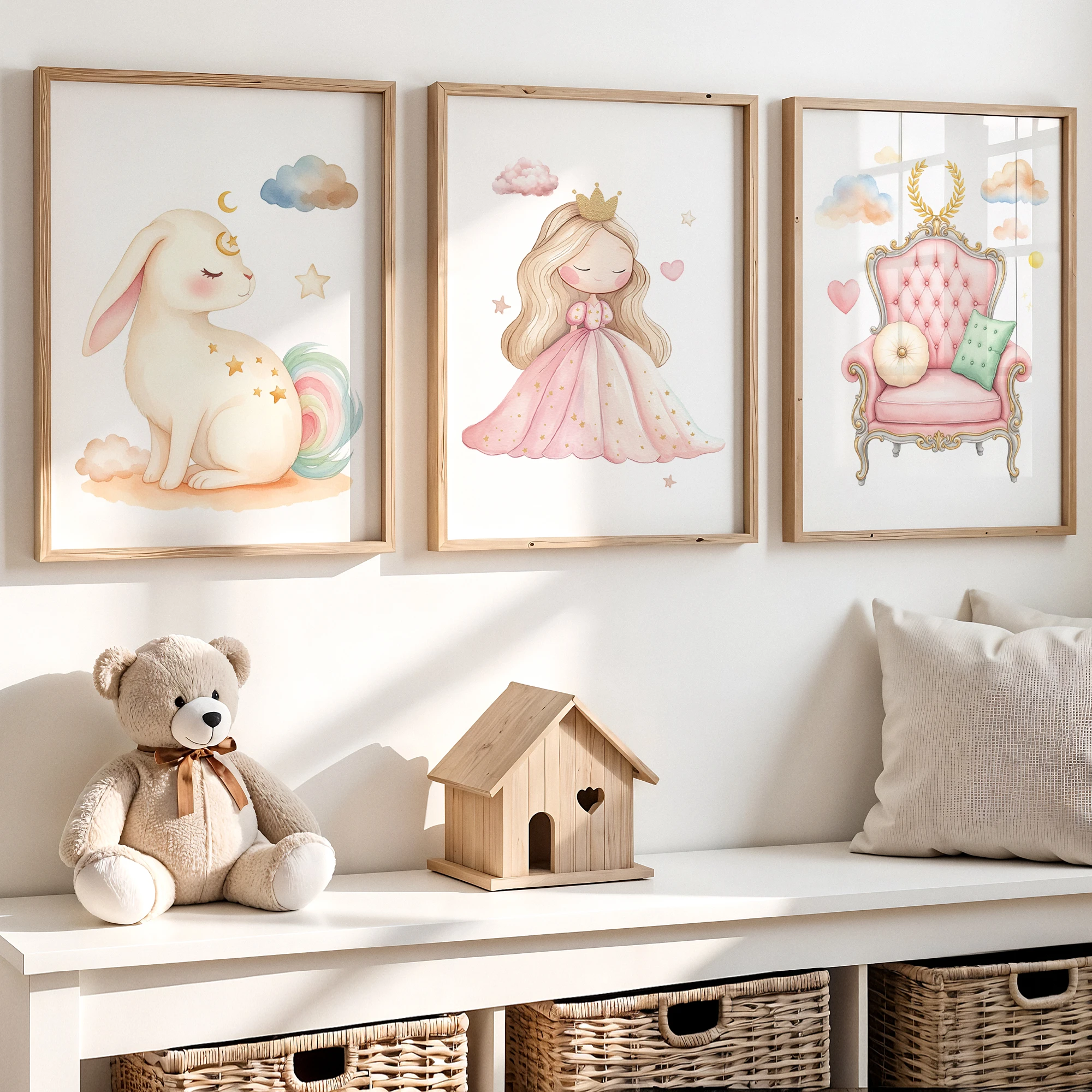 Cartoon Watercolor Princess Wall Art Print Canvas Painting Poster Picture For Kids Room Girl's Room Home Decor