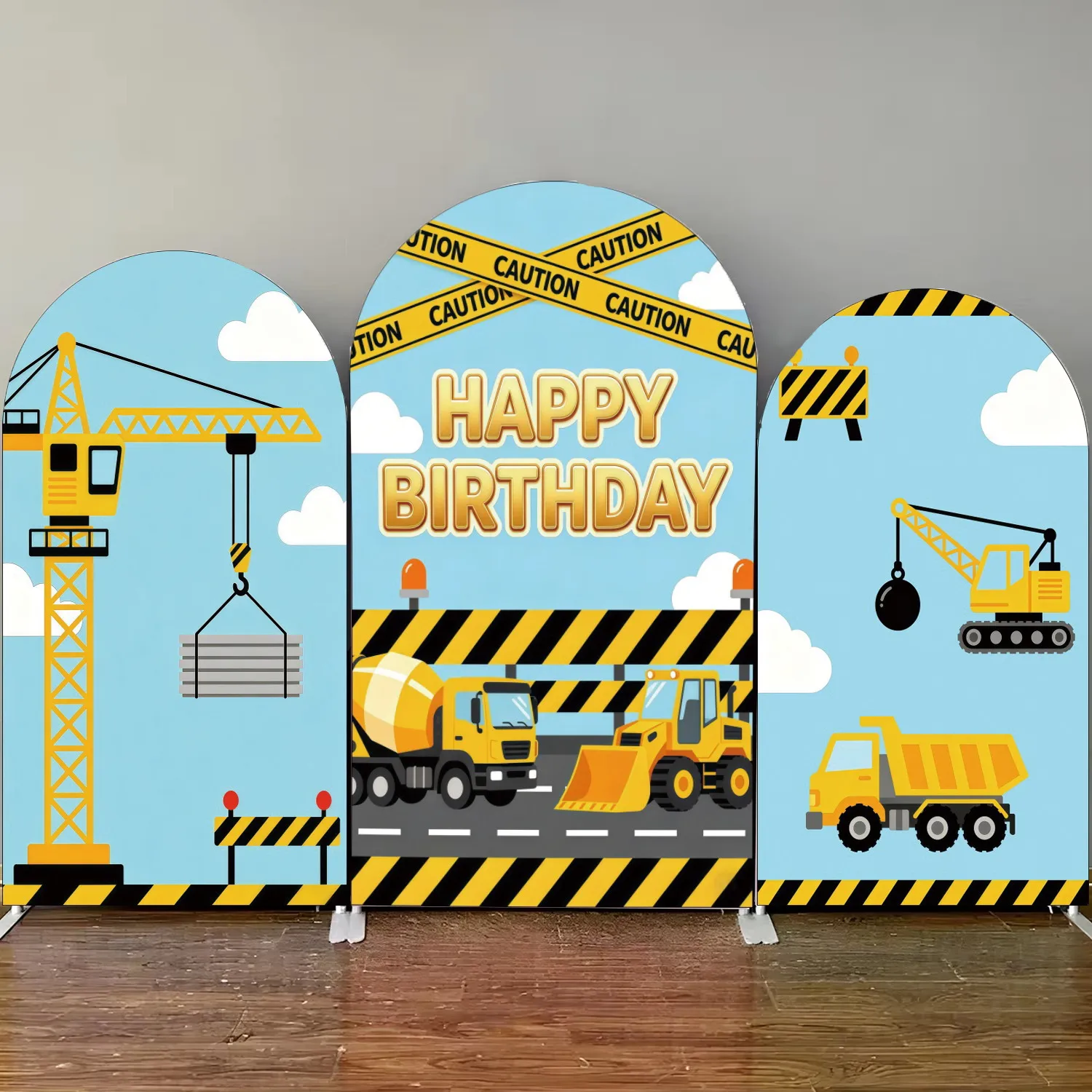 

Construction Theme Arch Backdrop Cover Crane Excavator Truck Birthday Party Decor Spandex Stretch Background Arch Stand Covers