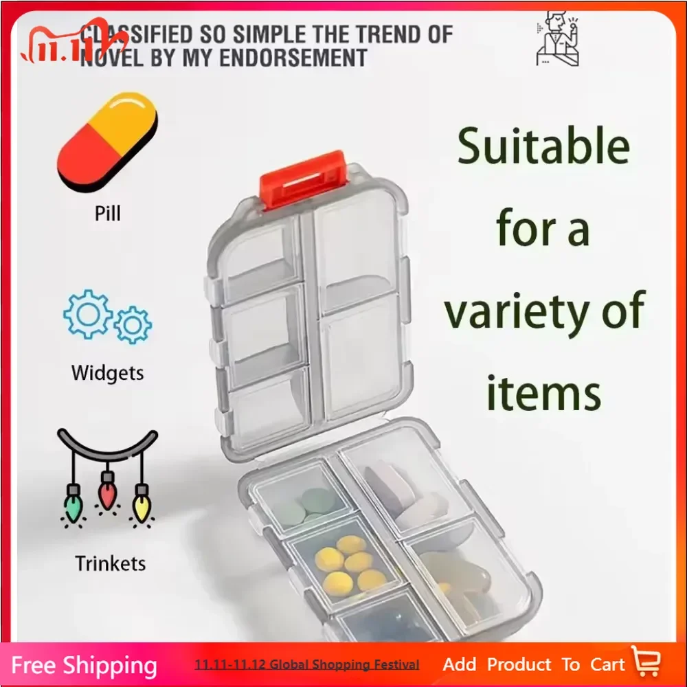 

Convenient Travel Pill Organizer Dispenser Portable Pocket Pharmacy Medicine Box Small Case 10 Grids Storage Vitamin Fish Oil