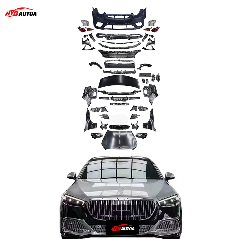 for HYD For the Mercedes W221 upgrade to the W223 exterior body kit bumper hood fenders headlights mirrors trunk cover