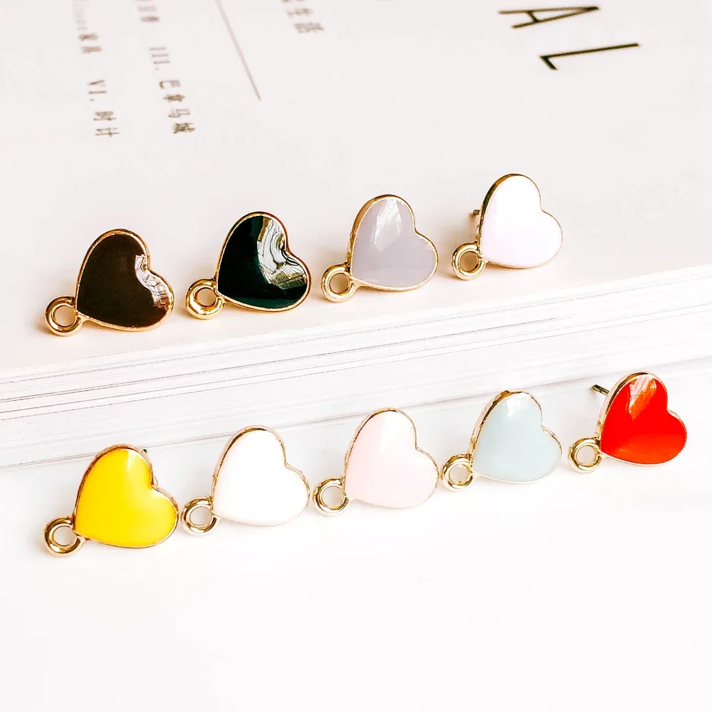ZEROUP Multicolor Stud Earrings Heart Eardrop Accessories Jewelry Component Diy Material Handmade 6pcs