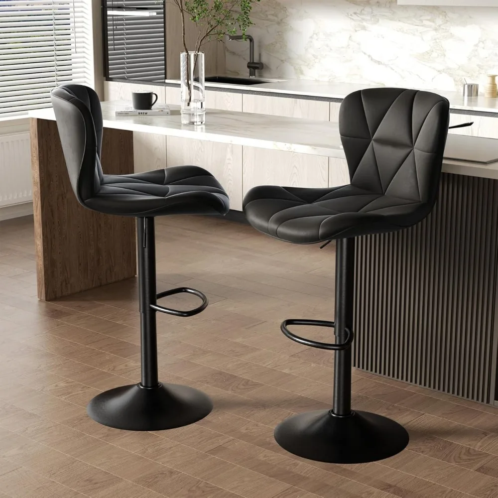 Faux couro ajustável Swivel Counter Stools, Altura do contador com as costas, adequado para Kitchen Island, Conjunto de 2