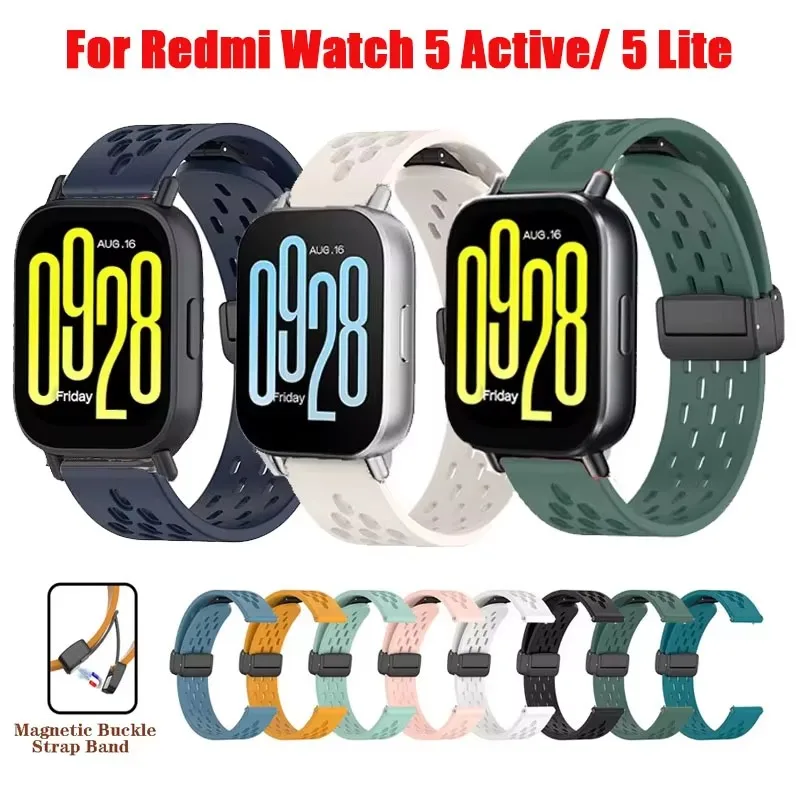 Silicone Folding Magnetic Buckle Strap For Redmi Watch 5 Lite Replacement Accessories Bracelet For Redmi Watch 5 Active / 5 Lite
