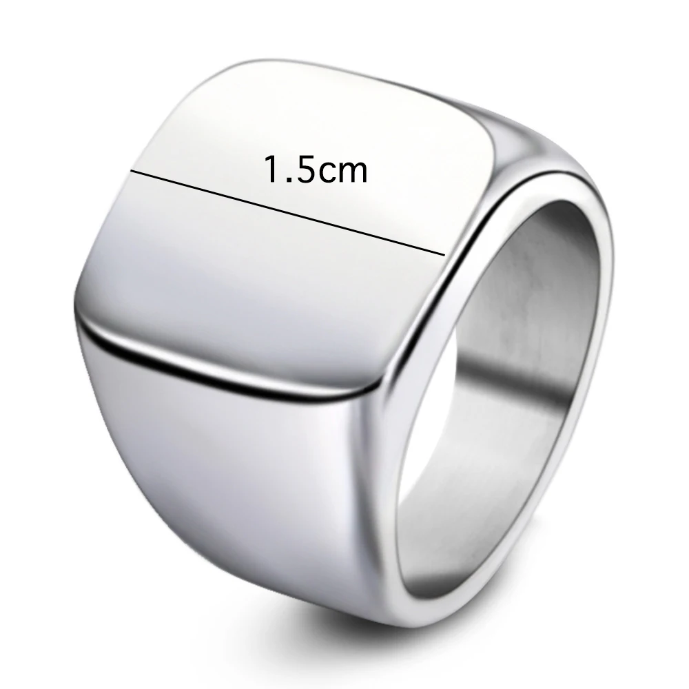 Personalized Handwritten Rings Engrave Name Photo Ring Stainless Steel Mens Square Top Band Minimalist Female Finger Jewelry