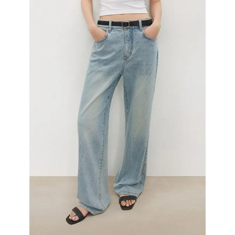 

Maxdutti French Minimalist Pearl Laser Burned Denim Jeans Italian Women's Denim Pants Classic Straight Leg Jeans Woman Clothes