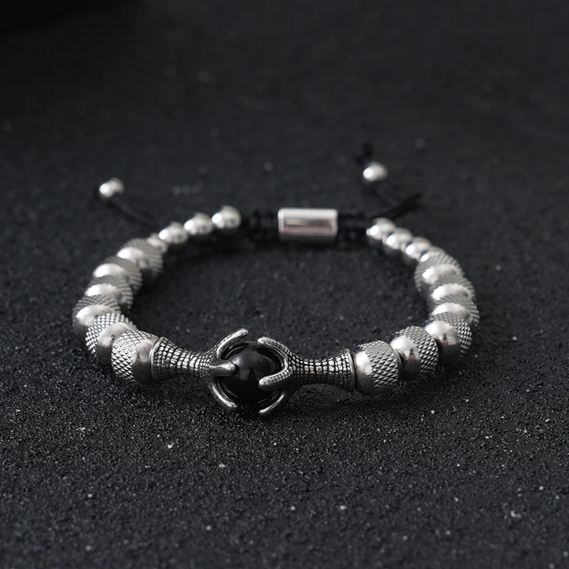 Luxury 8mm Stainless Steel Beads Dragon Claw Charms Man Bracelet Jewelry Christmas Gift
