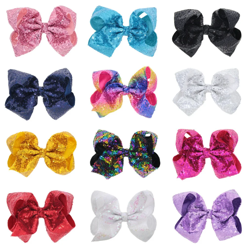 

Girls 8 INCH Bow Hair Clip Grosgrain Large Sequin Bowknots Hair Barrette Bubble Hairpins Decorative Headwear for Children 10PCS