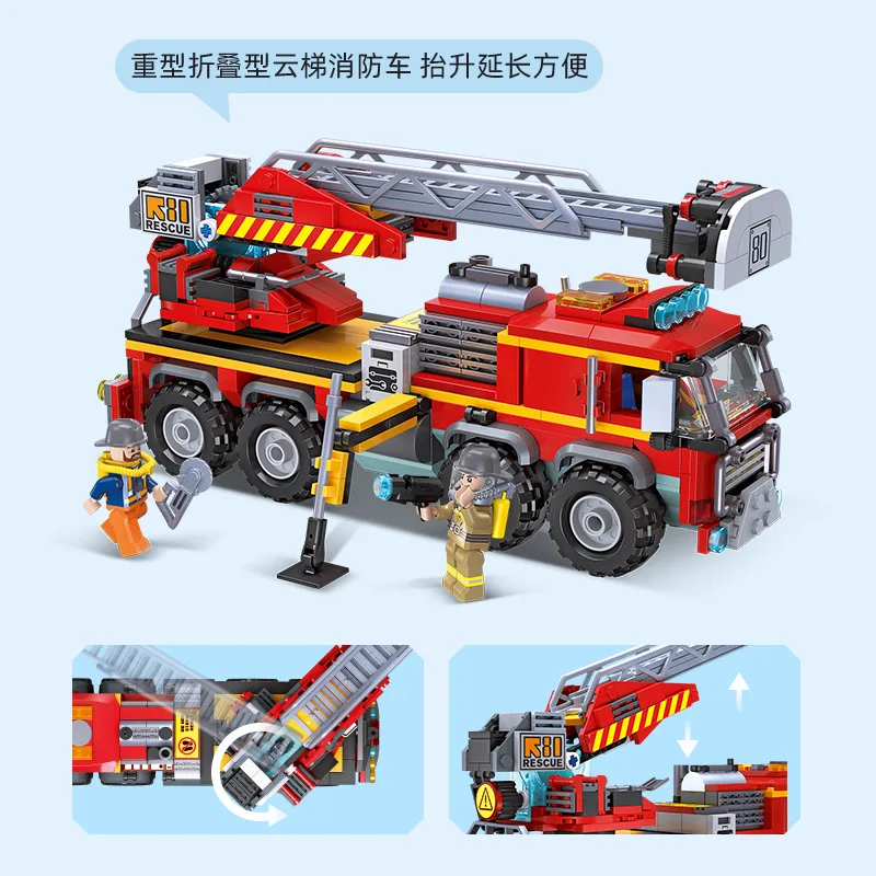 New JIESTAR 52032 City Rescue Fire Truck Building Blocks Assembling Bricks Model Toys for Boys Christmas gift Set