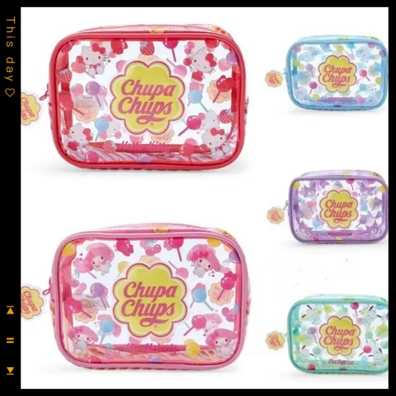 

Kawaii sanrio transparent cosmetic bag hello kitty anime kuromi cute coin purse pencil case handbag women's coin purse