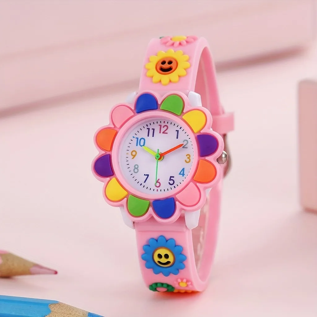 Kegllect Fashionable Children's Sunflower Watch Cute Cartoon Pattern Sunflower Watch Small Daisy Bracelet Set