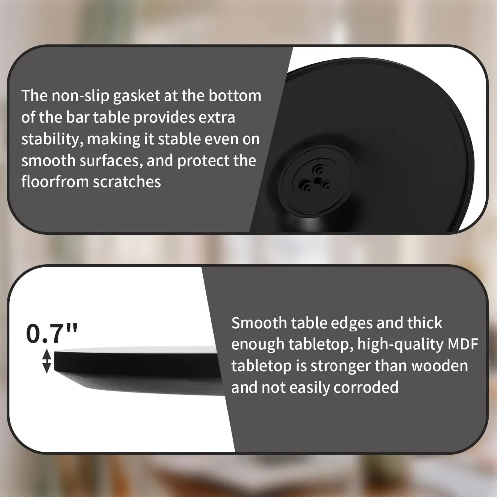 Ronde eettafel 31,5 zwarte ronde keukeneettafel voor 2-4 personen, met 0,7 MDF tafelblad en metalen voetstuk