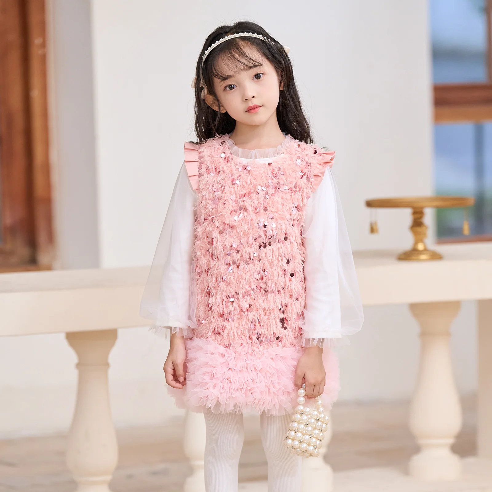 HOT Baby Girls TUTU Dress Kids Children Vest Dress Bow Sequins Princess Dress Spring Autumn Clothes 2-8 Years L429