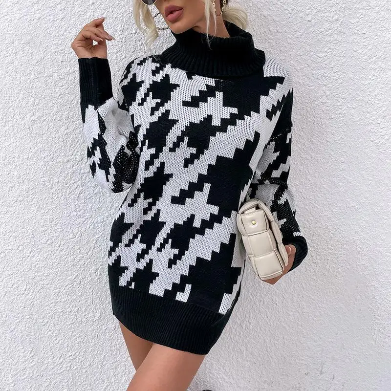

Women's Mid-Length Knit Sweater Collared Color Blo Design Autumn Winter New Arrival Asymmetrical 3D Effect Thiened Vest
