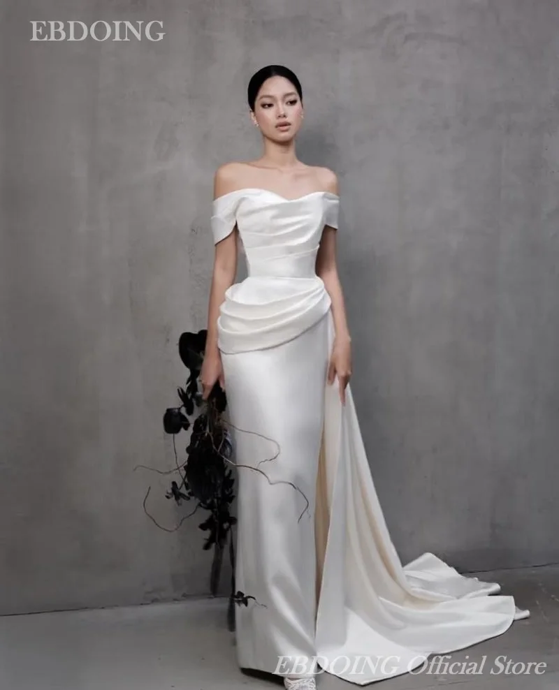 EBDOING Trouwjurk Zeemeermin Satijn Boothals Met Afneembare Trein Aangepaste Bruidsjurken Vestidos De Novia