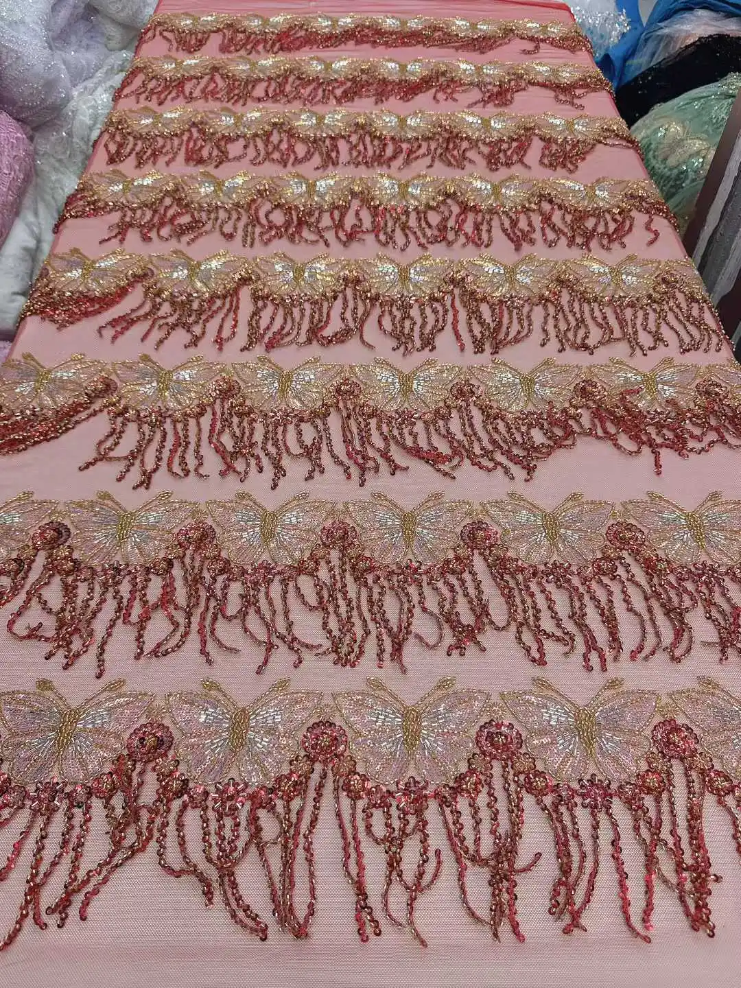 

African Sequins Lace Fabric 2026 High Quality Lace Nigerian French Tulle 3D Beaded Lace Fabrics For Sewing Wedding Party Dresses