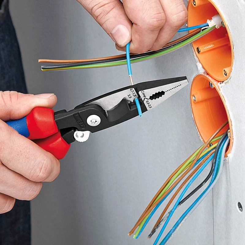 KNIPEX 13 92 200 Pliers 6 in 1 Function Electrical Pliers for Bending Deburring Cutting Cable Stripping and Crimping Wire