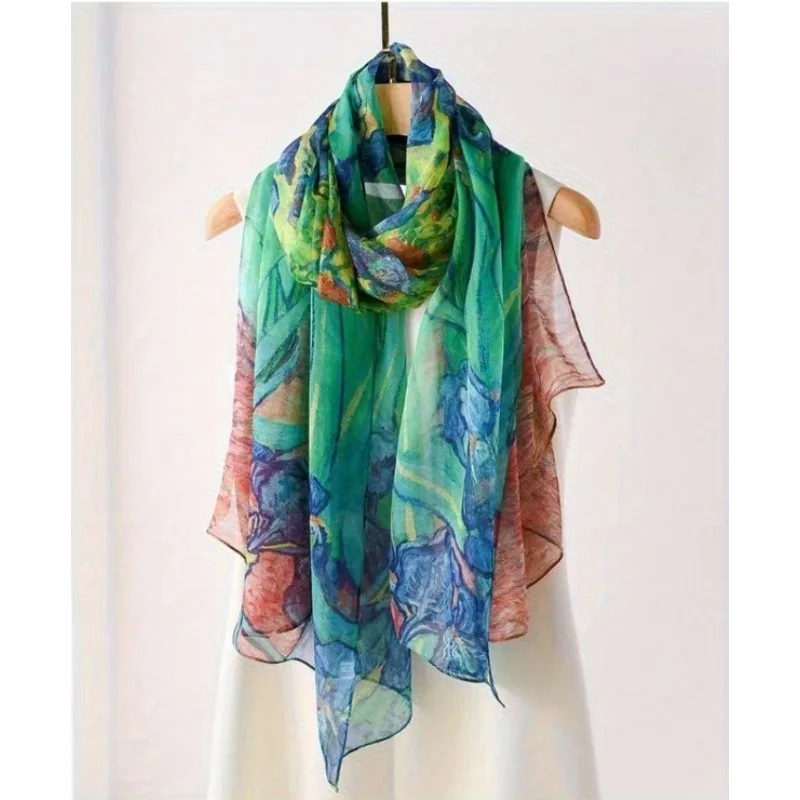 

Lightweight Large 100% Mulberry Silk Chiffon Scarf for Women Oblong Shawl Neck Scarf Beach Wrap Headscarf Gift Pack Green Floral