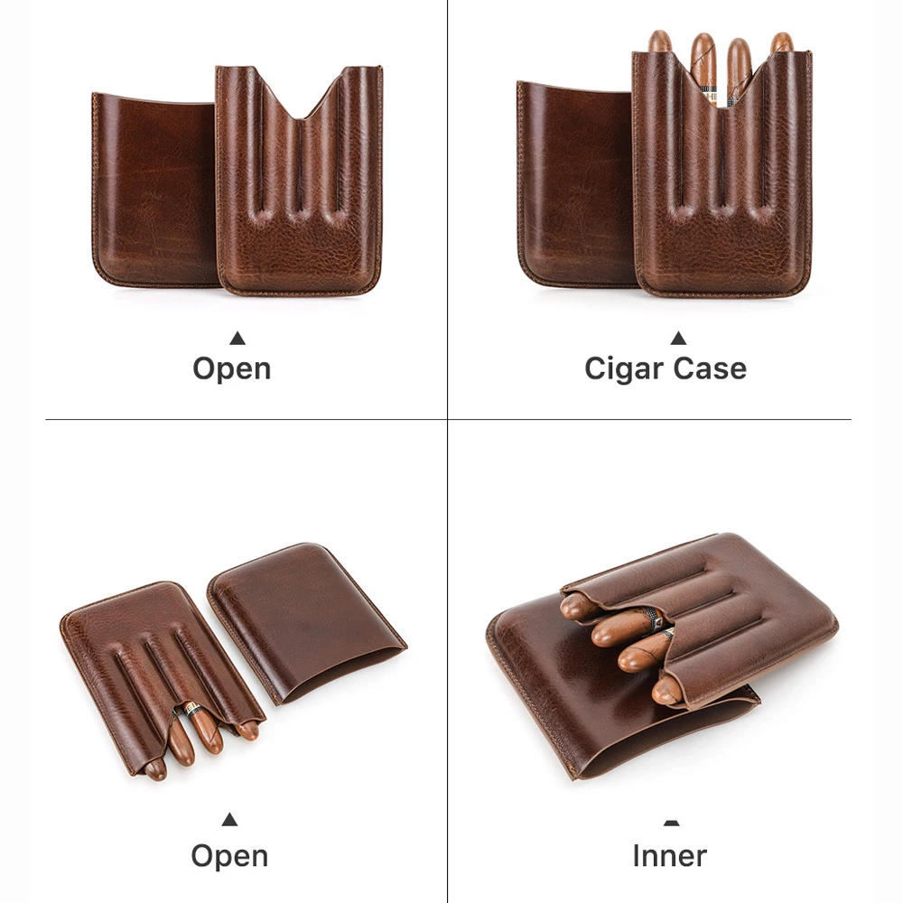 Genuine Leather Cigar Case Travel Portable Cigar Case Four-Compartment Cigar Case Box - view 6