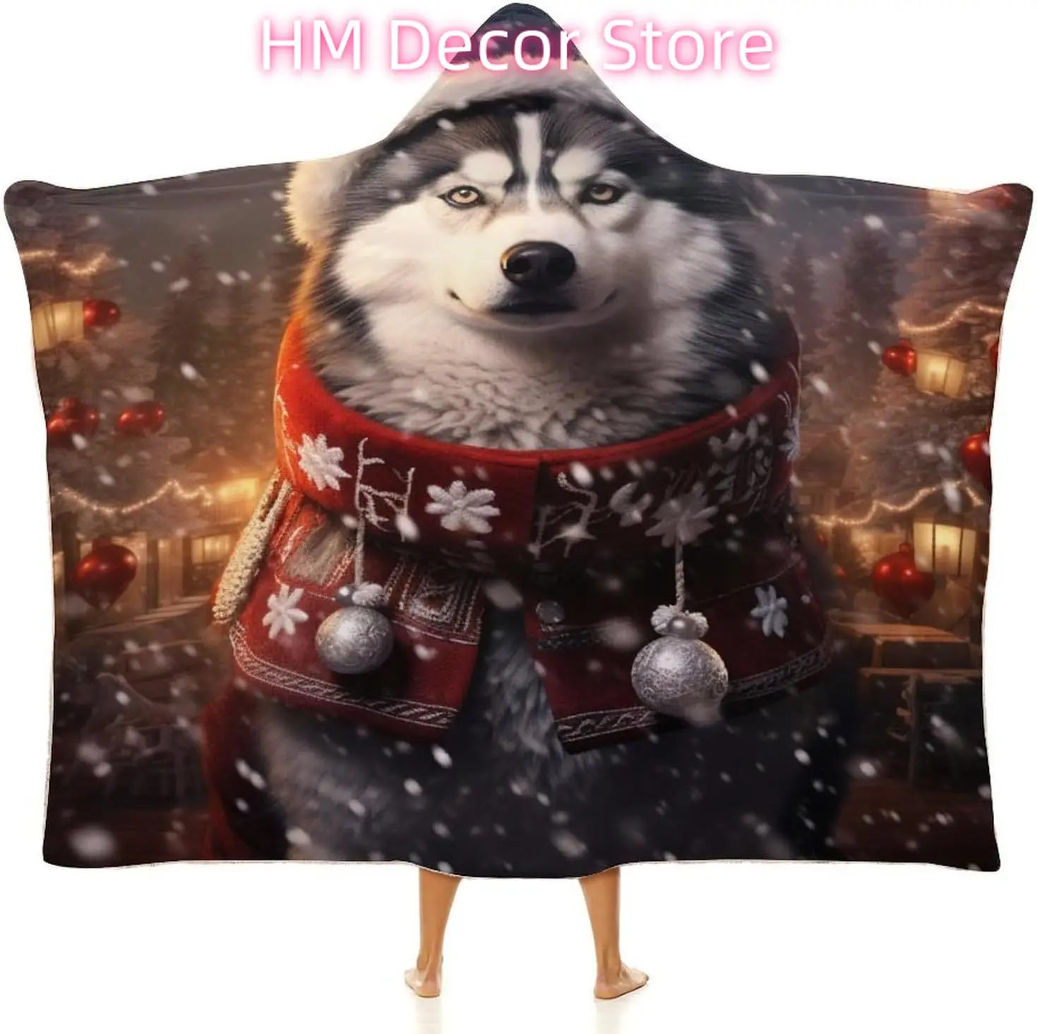Hooded Blanket Siberia Dog For Adults Christmas Wearable Blanket Cute Husky Christmas Cloak Hooded Blanket