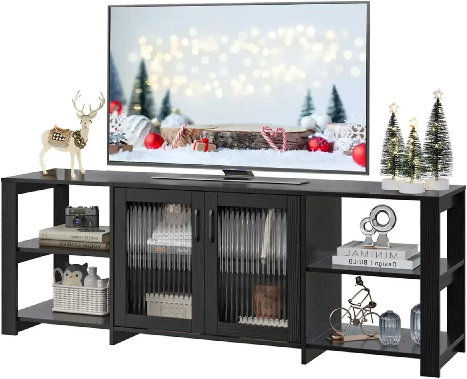 

Entertainment Center With 2 Doors & Open 4 Cubby Spaces Furniture for Tv Stands TV Table for Living Room Bedroom Stand Cabinet