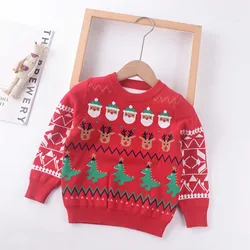 New Christmas Kids Classic Sweater Casual Baby Warm Elk Santa Claus Printed Knitted Kids Sweater Boys Girls Xmas Tree Pullovers