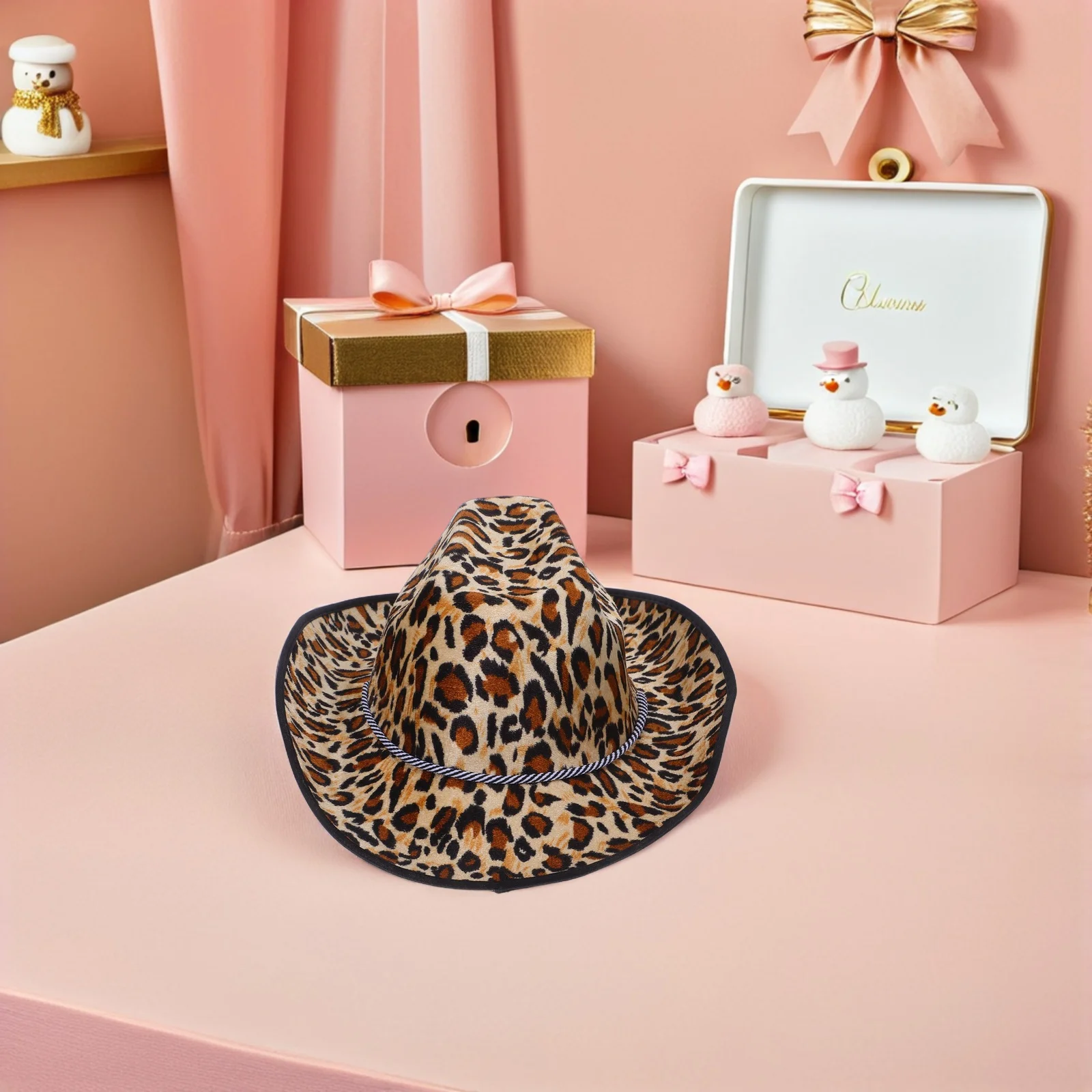 

2Pcs Leopard Print Cowboy Hats Fashionable Animal Pattern Breathable Adjustable for Stage Performance Party Costume Daily Wear